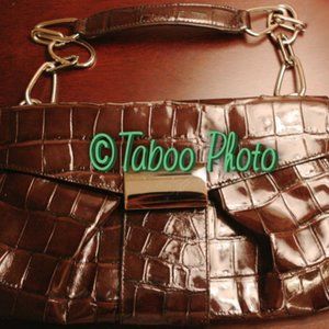 kooba Brown leather Small handbag Chain Shoulder Bag Purse Reptile Crocodile